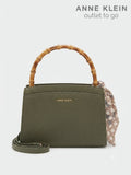 Bolsa Satchel Anne Klein Verde Olivo con Asa de Bambú