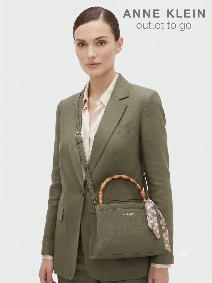 Bolsa Satchel Anne Klein Verde Olivo con Asa de Bambú