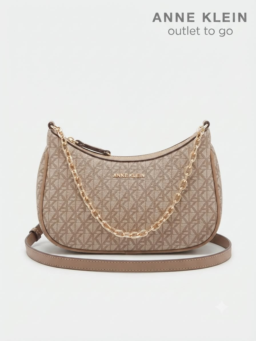 Bolsa de Hombro Anne Klein Monograma Beige con Cadena