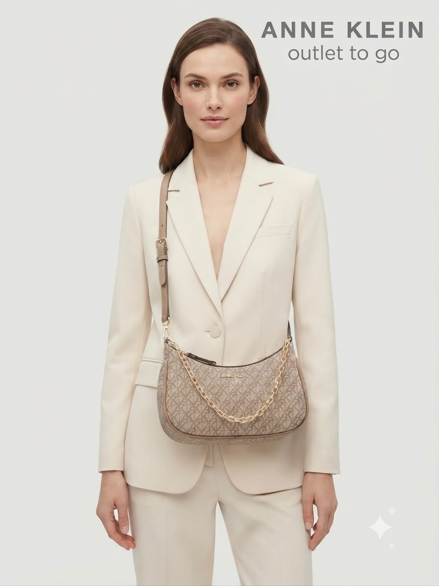 Bolsa de Hombro Anne Klein Monograma Beige con Cadena
