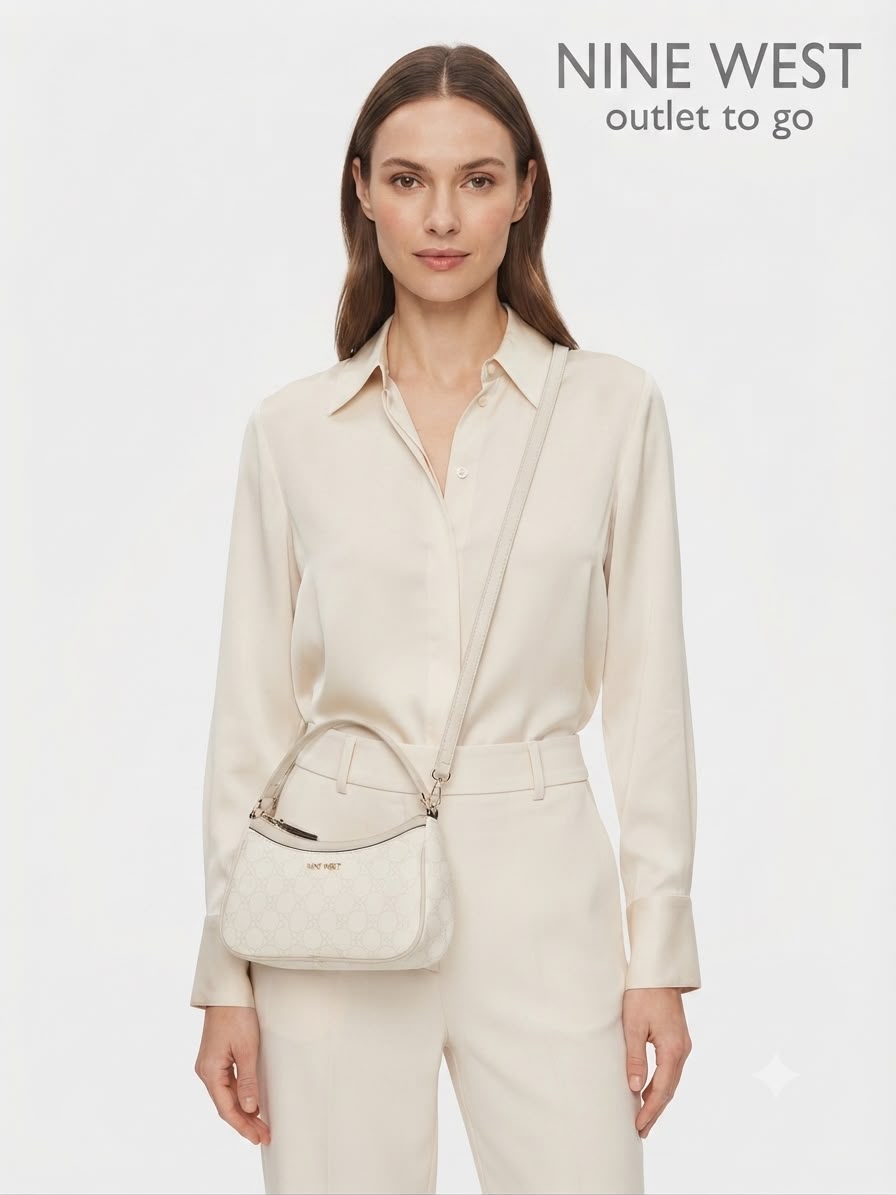 Bolsa Nine West Monograma Crema con Asa y Correa
