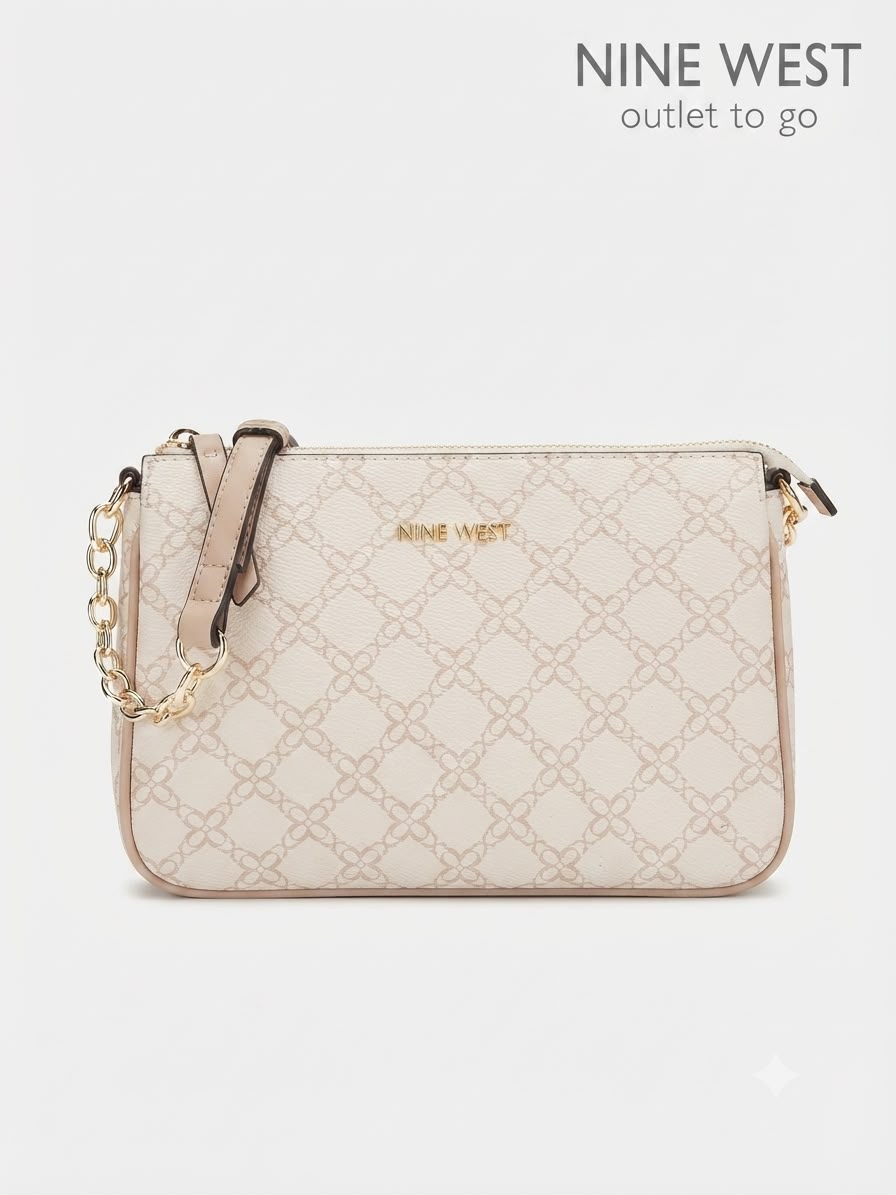 Bolsa Crossbody Nine West Monograma Crema con Cadena Dorada