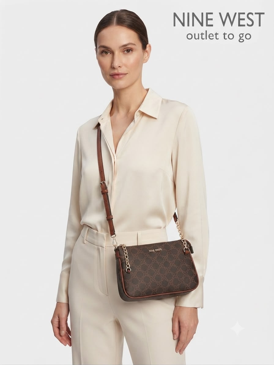 Bolsa Crossbody Nine West Monograma Café
